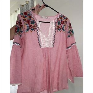 Zara line and flowers shirt